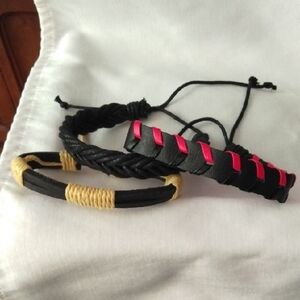 Black and Red Braided Bracelets Set